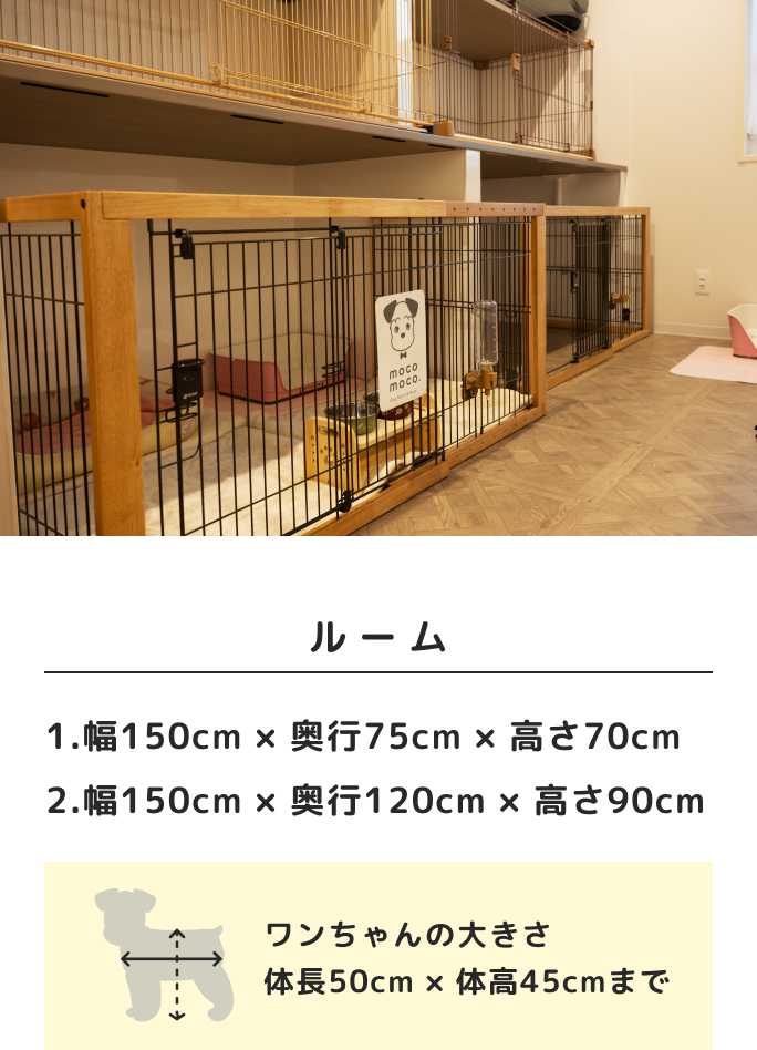 お部屋の広さ 小型犬用ルーム、中型犬用ルーム